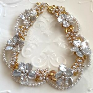 N213-Handmade Premium Petal Pearl and Baby Pearl Flower Necklace